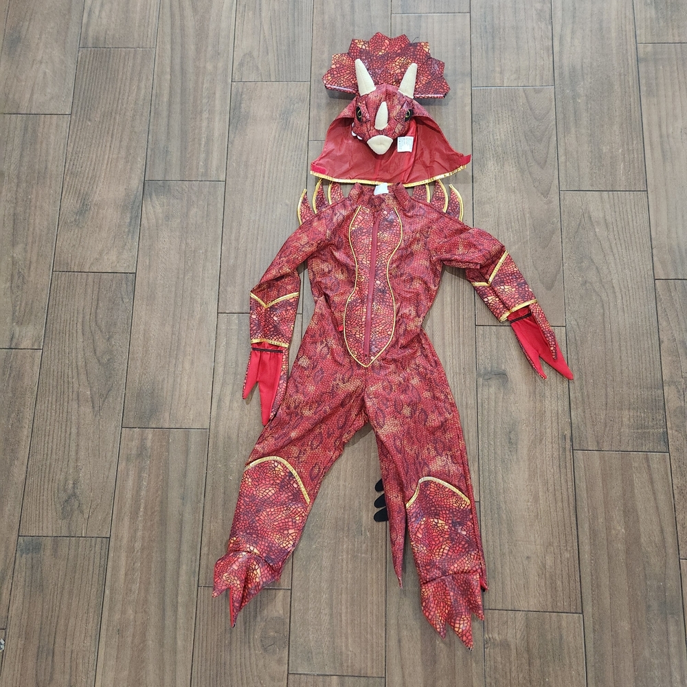 teetots Dinosaur triceratops kids red costume size 5 6